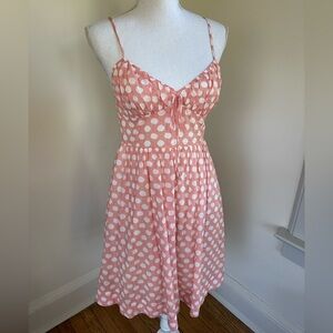 Anthropologie Akemi + Kin Coral Pink White Polka Dot Smocked Sundress size 8